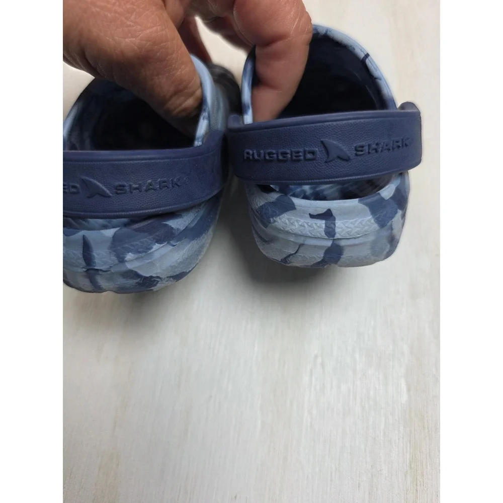 Rugged Shark Kids Blue Grey Marble Camo Clogs Slip On Water Shoes Size 5